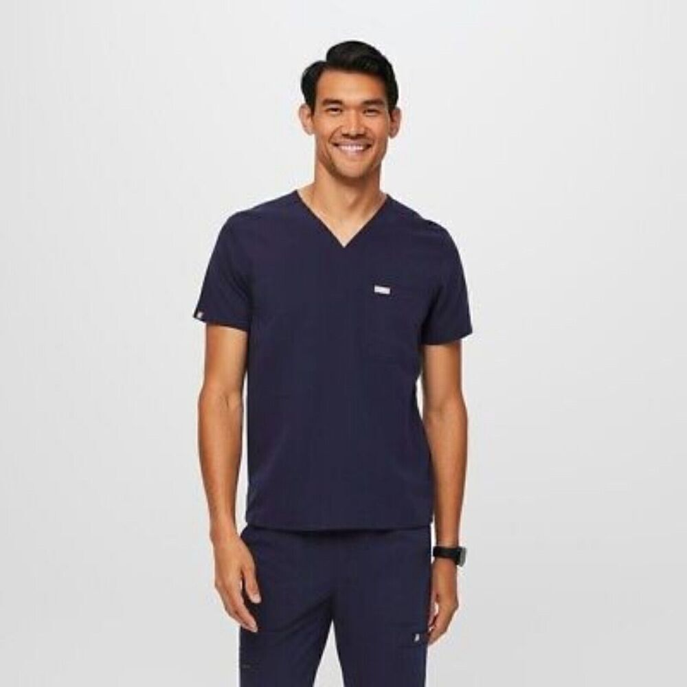 FIGS Scrub Top Men's Sz L Blue Shirt Technical 3 Pockets Short Sleeve TM3000